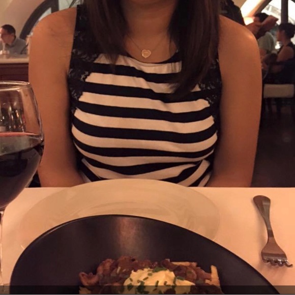 The Limited Mixed Media Navy Blue Stripe Cotton and Lace Tank Top size M Petite - Picture 10 of 10